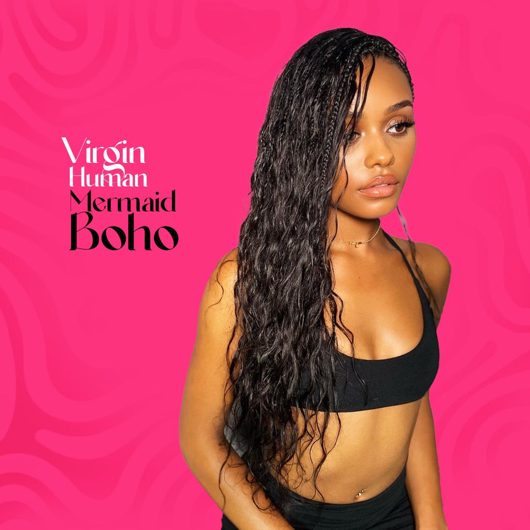 Virgin Human Mermaid Boho Hair – Long, Flowing Natural Waves